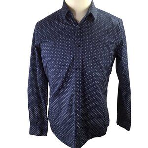 Muse Fath Long Sleeve Shirt Men's Medium Navy Blue Casual Cotton Printed